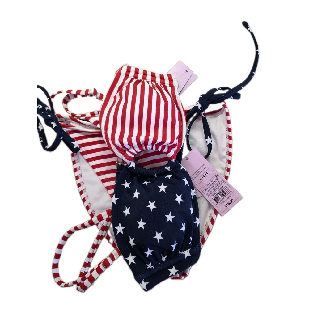 Wild Fable 2 Piece Bikini American Flag Red White Blue Stripes Size SM (295)
